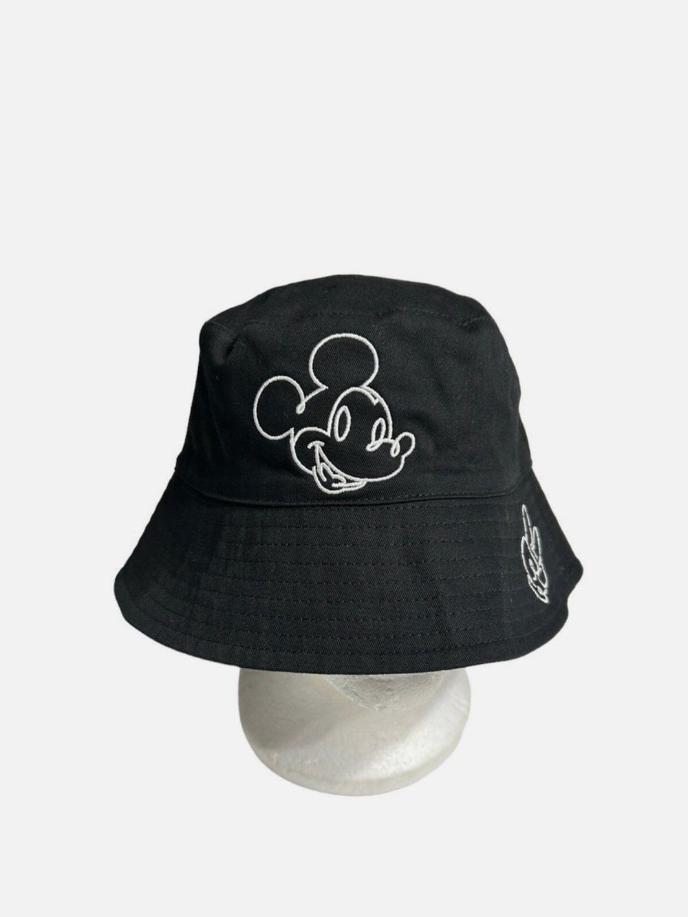 Disney Parks Bucket Hat Peace Sign Mickey Mouse Black Reversable All Over Print